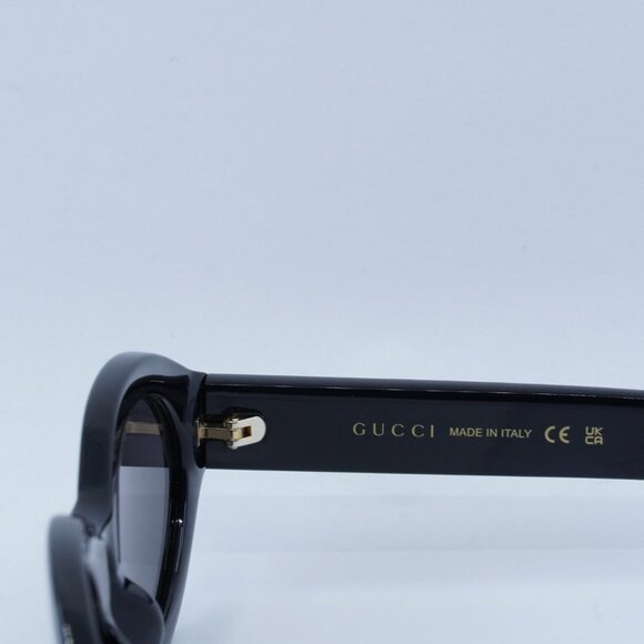 Gucci GG1579S 001 Sunglasses Shiny Black Oval Frame, Grey Lenses - Picture 6 of 10
